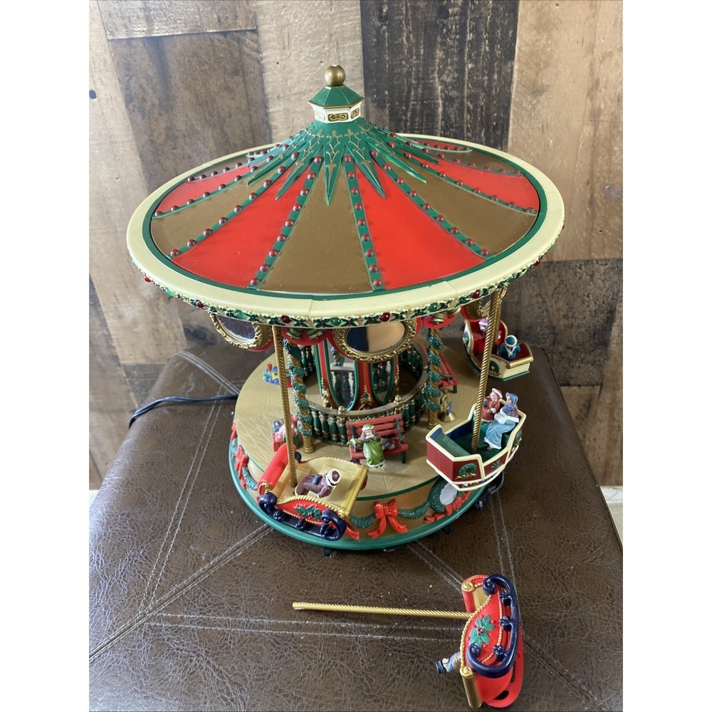 Vintage Mr Christmas Holiday Fair Musical Flying Sleigh Carousel 1996 *Read*